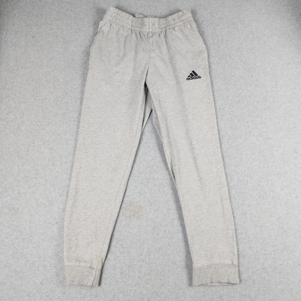 Adidas Joggers Sweatpants Mens Small Gray Elastic Waist Sporty Tapered Leg Logo